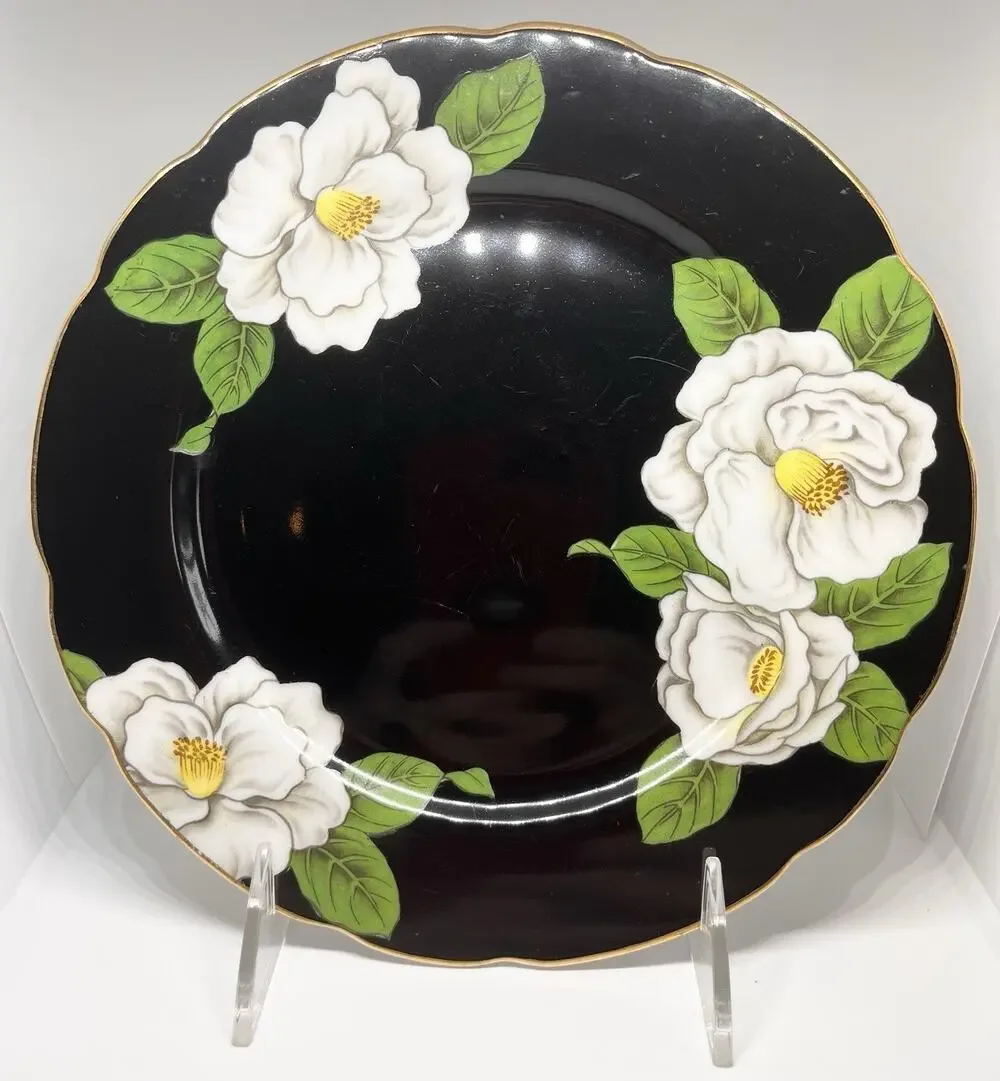 Vintage Rosetti Chicago Gardenia Nocturn Plate Hand Painted Japan Black